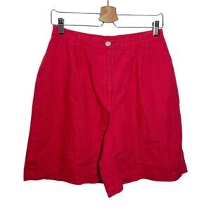 Vintage David Dart Red Linen High Rise Front Pleat Relaxed Shorts Medium